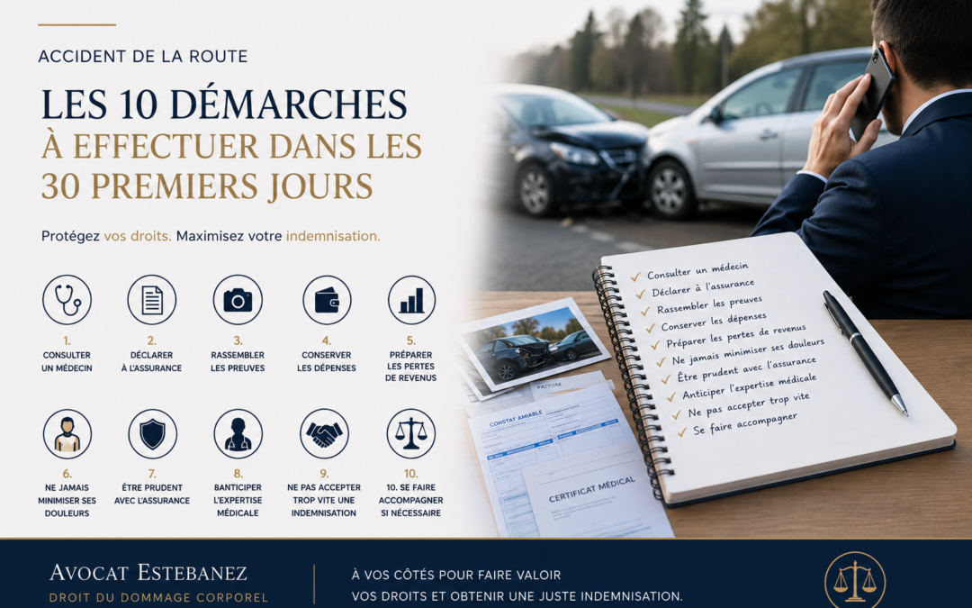 Victime d’un accident de la route rassemblant ses documents médicaux et administratifs afin de préserver ses droits à indemnisation avec l’accompagnement du Cabinet Estebanez à Annecy.