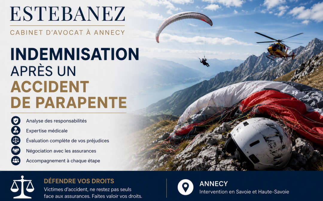 parapente accidenté sur un versant montagneux au-dessus du lac d’Annecy, avec hélicoptère de secours en intervention.
